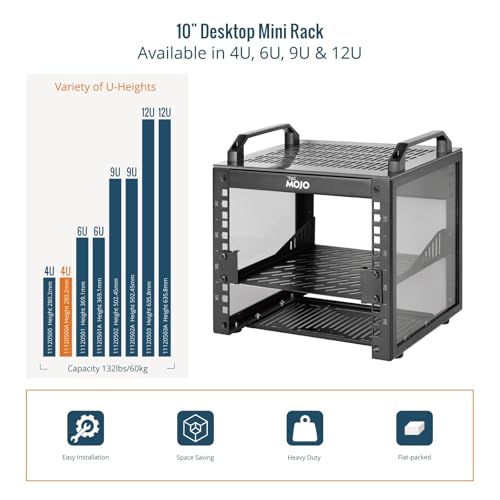 Image of Tecmojo 4U Network Rack, 10 inch Mini Server Rack with 2 Side Translucent Panels & 2 Top Handles, 7.87 inch Deep, for 10 inch IT Equipment & A /V Devices, Black
