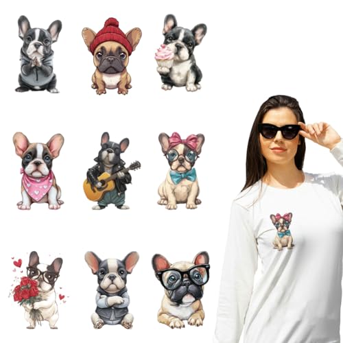 arricraft 9 foglio Adesivi Termoadesivi Bulldog Francese Adesivi Trasferimento Stampati Bulldog Diversi Abiti per Fai Da Te Shirt Famiglia Cappelli Decorazione