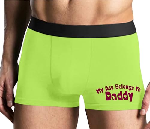 Knaughty Knickers My Ass Belongs To Daddy Anal Princess DDLG Age Play Neon Yellow Mens Boxer Brief Adult Fun Design