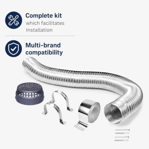Image of Flexible Chimney Pipe with Cowl For Kitchen | Aluminium Exhaust Pipe | Complete Installation Kit with Cowl Cover, 2m Tape, and 2 Clamp | Fits For Multi Brands (4 Inch-10 Feet Pipe)