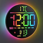 Maxstar 10" Large Digital Wall Clock with Remote Control,8 RGB Colors Big Modern LED Screen Display, Auto-Brightness, DST,Temperature,Alarm Wall Clock for Living Room, Bedroom, Kitchen Decor-Black