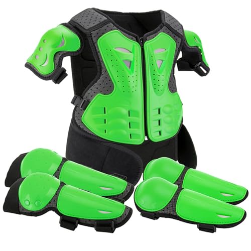 Kcolic Set Protezioni per Bambini, Set Protezioni per Bambini, Protezione Torace per Bambini, Gilet da Moto, Protezione da Corsa con Ginocchiere, Gomitiere, Gilet Protettivo per Sci D
