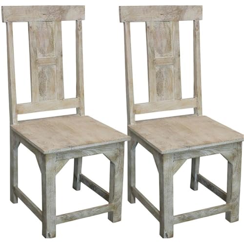 Pemberly Row 18" Farmhouse Solid Wood Dining Chairs, White Wash Finish, Set of 2, Hand-Rubbed Mango Wood, 41" High, Durable Build, Elegant Dining Room Seating