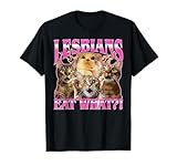 tee shirt kukuxumusu promo Vintage Lesbians Eat What'! T-shirt humoristique et offensif pour chat, chemise graphique amusante des années 90, t-shirt sarcastique, t-shirt idiot meme