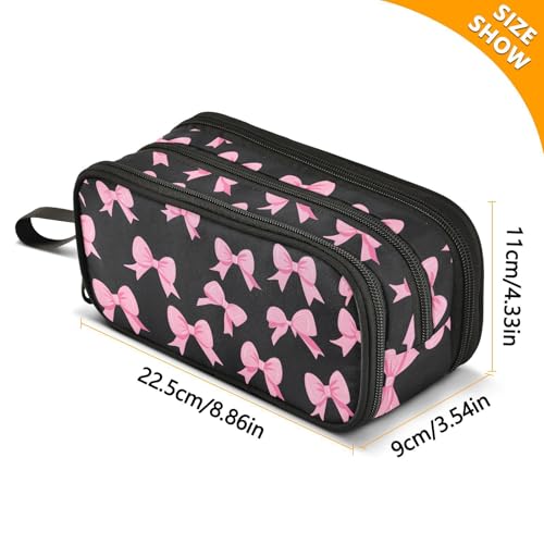 Image of ALAZA Pink Bow Black N Pencil Case Large Capacity Pencil Pouch Box Boys Girls School Supplies Pen Case Bag with Handle 3 Compartments Zipper