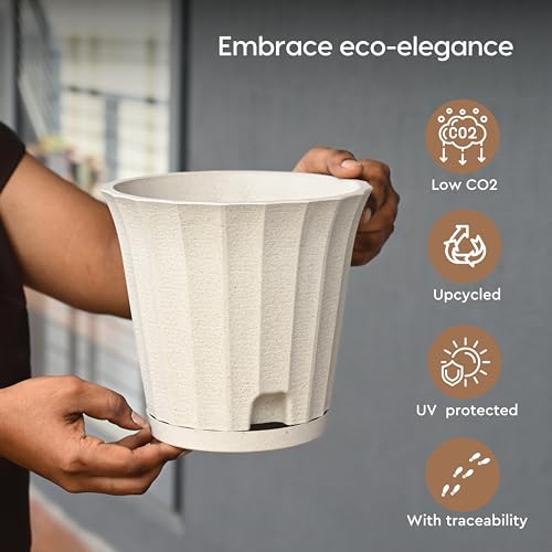 Image of Eha Earth Friendly Ace 7 inch Small Self Watering Pots for Indoor Plants | Set of 2 | Plant Pot Made with Bamboo Fibers | Table Top Planters for Home Decor, Flower Pot for Living Room | Sand Castle