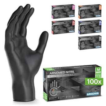 100x ARNOMED® Guantes nitrilo talla M Negro, Guantes desechables quirurgicos y laboratorio, Luvas nitrilo descartaveis sin polvo y látex, Manoplas nitrilo en XS, S, M, L, XL, XXL