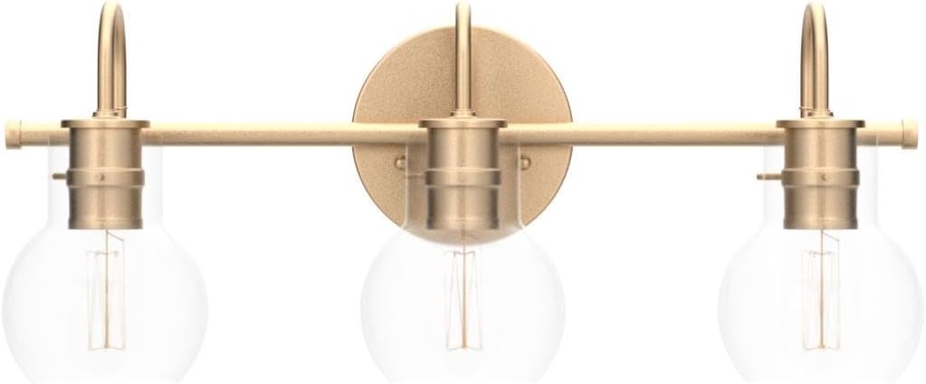 Bathroom Lights Over Mirror, Gold Bathroom Light Fixtures with 3 Clear Glass Globe Shades, 22”x7”x9”