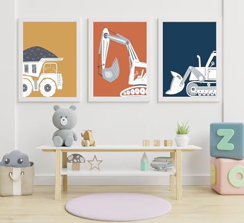Wavkkey 3 Pcs Construction Truck Nursery Wall Art Excavator Dump Truck Tractor Poster Painting Picture Wall Decor Canvas Print Artwork Kids Room Boys Room Baby Room Home Decoration Unframed — view 6
