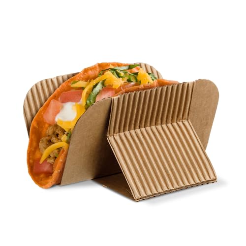 [1000 COUNT] AURA by HARVEST PACK Disposable Kraft Taco Holder Stand Plates, Serving Rack for Hot Dogs Waffle Sandwiches Shawarmas Gyros Pita Wraps, Taco Trays for Taco Party