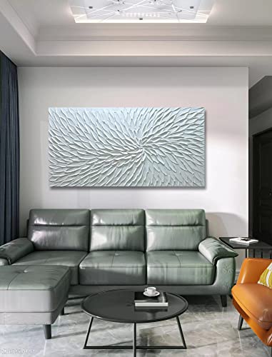 Yika Art Canvas Paintings, Wall Art Thick Texture White Flower Modern Gorgeous Abstract Hand Painted Abstract Oil Painting On Canvas Modern Wall Art Decor 24X48 Inches thumb #1