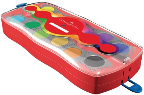 FABER-CASTELL 125031 - Boîte de couleurs CONNECTOR avec 24 couleurs, blanc opaque inclus, compartiment pour pinceaux et champ pour nom, rouge, 1 pièce