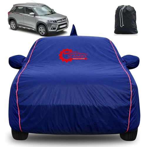 Image of 100% Waterproof Car Cover for Maruti Suzuki Vitara brezza 2016-2021 | All-Weather, Dustproof & UV Protection | Heavy-Duty 3-Layer Fabric | Custom Fit with Mirror & Antenna Pocket | Navy Blue