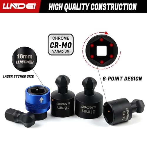 Image of LLNDEI 29Pcs Swivel Socket Set, Quick Release Design, CR-MO 3 /8 Swivel Sockets Metric(8-22mm)&Sae(5 /16 inch-3 /4 inch), Wobble Socket Set with Ratchet Wrench, Extension Bar and Adapters.