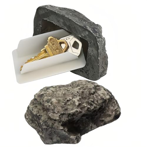 Outdoor Hidden Key Storage Rock Gray Stone-Look Never Locked Out! Outdoor Fake Rock Key Hider - Weatherproof Secure Cover Holds House/Car Keys (3.1in) Realistic Hidden Key Holder for Yard Garden