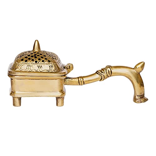 Image of eCraftIndia Golden Brass Dhoop Holder Incense Burner for Home Temple Pooja Mandir | Incense Holder Gift for Diwali Housewarming