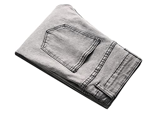 Men's Stretch Straight Leg Jeans Mid Waist Slim Fit Washed Denim Pants Vintage Distressed Skinny Jean Trousers3