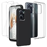 LYZXMY Coque pour Vivo Y16 4G (6.51') Transparent Housse + Noir Étui + [2 Pièces] Verre trempé écran Film Protecteur - Souple Silicone TPU Case Cover