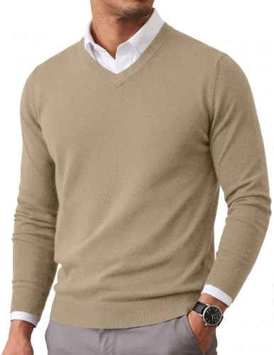 Image of COOFANDY Mens Casual V Neck Sweater Knit Slim Fit Long Sleeve Pullover Top