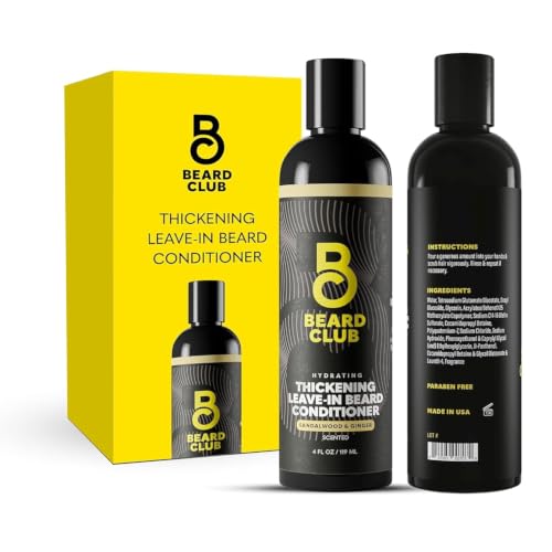 The Beard Club Thickening Leave-In Beard Conditioner for Men – Sandalwood &amp; Ginger Cream – Hydrating Moisturizer, Softener &amp; Lotion – Nourishes, Strengthens &amp; Provides Itch Relief – 4oz
