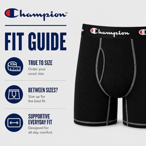 Image of Champion Men's Everyday Cotton Stretch 5 Pack Boxer Briefs, Total Support Pouch, Moisture-Wicking, No Ride-up Fit