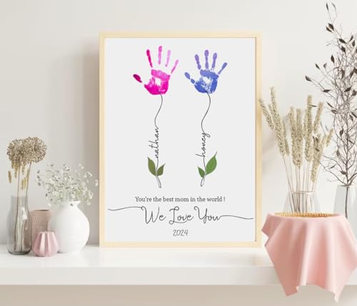 KORAFINA Gifts For Mom Personalized Mom Handprint Gift For Mother's Day Or Birthday Flower Handprint Craft For Kids Grandma Mothers Day Canvas Wall Art - Thumbnail 2