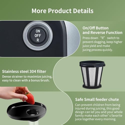 Espremedor Horizontal De Frutas/Vegetais De 150 W, Espremedor Lento De 80 Rpm - FunçãO De ProteçãO R