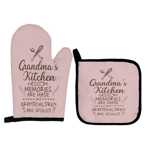 Qeheb Grandma's Kitchen Oven Mitts and Pot Holders Sets, Grandma Oven Mitts, Grandma Over Mittens for Kitchen Decor,Grandma Kitchen Gifts for Gigi Nana Mimi Mothers Day Birthday from Grandchildren