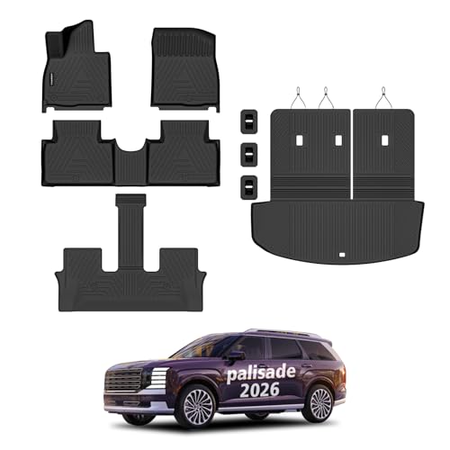 Tapis de sol toutes saisons avec tapis de coffre et tapis de dossier pour Hyundai Palisade 7 places 2026 (modèles à essence), tapis en caoutchouc TPE pour les accessoires Hyundai Palisade 2026