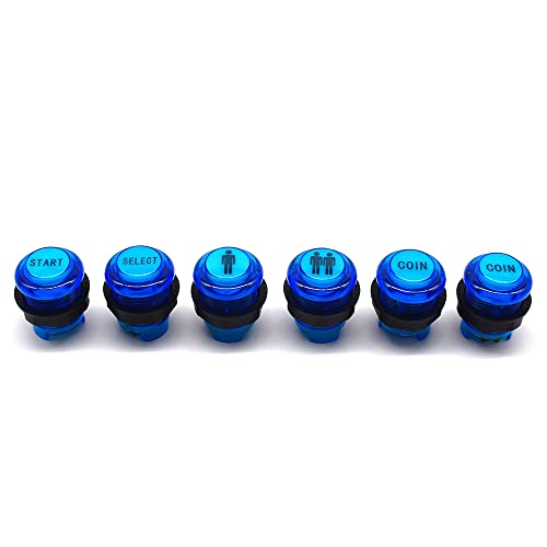 Arcity 6 Pcs/Lot 28mm Arcade LED Push Buttons Illuminated Player 1P 2P Coin Start Select Lit Blue with Microswitch for Arcade Machine Games Console Parts 5V