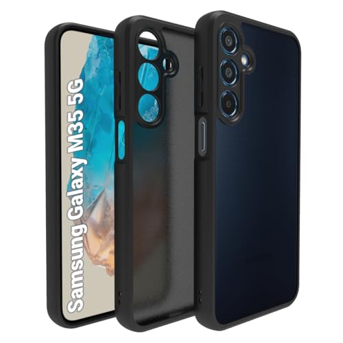 Image of RIGGEAR Shockproof Sleek Hybrid Armor Back Cover Case Compatible with Samsung Galaxy M35 5G (Smoke Black Matte PC + Black TPU Bumper)