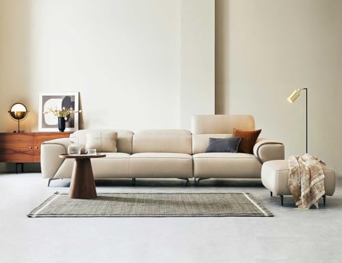Image of Fabrique Shopzilla Leatherette 4 Seater with Puffy Moden Design Light Cream Sofa Set with Moveable Headrest | Comfortable Furniture for Home Office & Living Room | Easy to Move Stainless Steel Legs