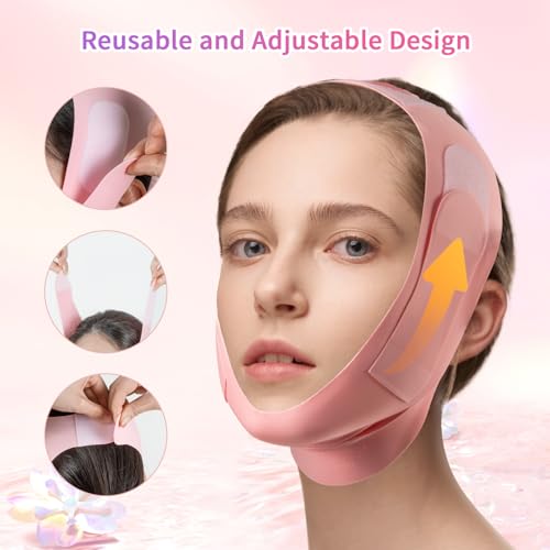 Chin Strap for Sleeping, Chin Strap for Snoring, Adjustable Anti Snoring Device for Men and Women, V Line Lifting Mask, Band for Firming Jawline Breathable and Reusable, Pink - Image 3