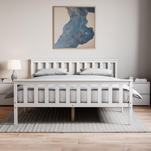 Vida Designs Milan King Size Bed, Bed Frame, Solid Pine Wood, Headboard, High Foot End Bedroom Furniture, White, 5ft…