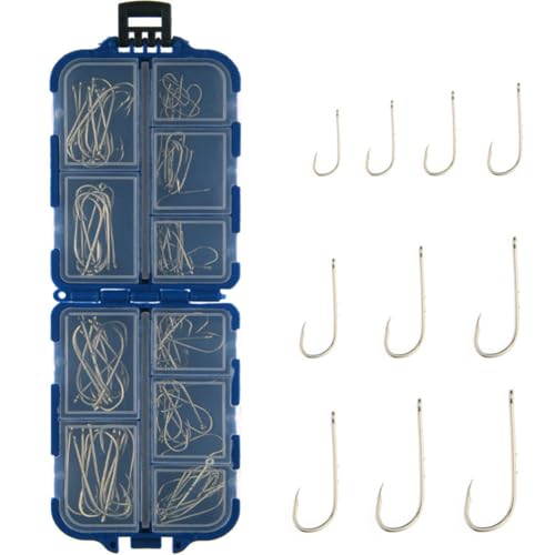Gettimore Juego de 100 anzuelos de pesca de agua dulce y salada, ganchos individuales de acero al carbono, 17-33 mm, accesorios de aparejos de varios tamaños con puntas afiladas