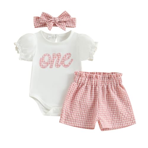 Amiblvowa Toddler Baby Girl 1st 2nd 3rd Birthday Outfit One Two Three Romper Shorts First 1 2 3 Year Old Smash Cake Clothes