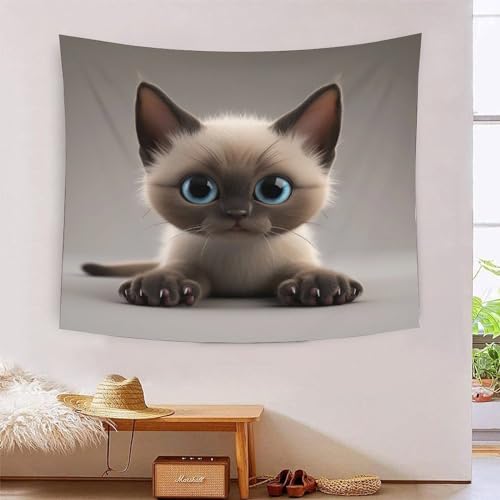 Tapisserie murale tissu motif chat 3D pour masquer un mur abime de grand salon