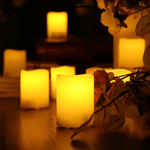 Image of CANDLE CHOICE Battery Operated Flameless Votive Candles with Timer Long Lasting Realistic Flickering Electric Tea Lights Set Halloween Christmas Wedding Decorations Centerpieces Batteries Incl. 6 PCS