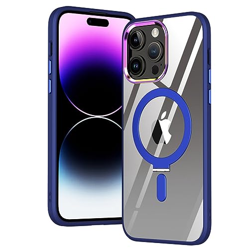 Support pliant invisible et coque iPhone 12 Pro transparente avec charge magnétique bleu marine