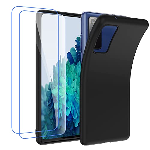 Garegce Coque Samsung Galaxy S21 + [2 Pack Verre Trempé], Coque Samsung S21 Ultra Fine, Silicone TPU Housse Samsung S21, Mince Léger Protection Etui Coque Samsung Galaxy S21-6.2 Pouces - Noir Cover