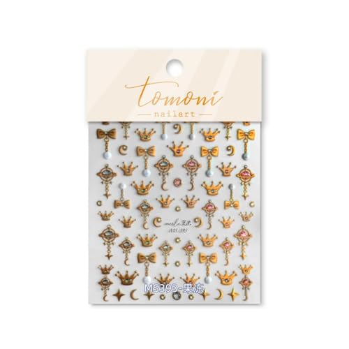 Image of Crown Nail Art Stickers Gold Nail Sticker for Nails Art Bow Nails Decals with Shiny Design 5D Self-Adhesive Nail Stickers Luxury Decals for Women Girls Kid Manicure Decoration
