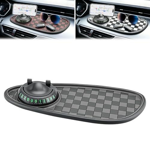 Mobile Phone Bracket Anti-Slip Mat Multifunction Car Dashboard Mat with Temporary Parking Number 360 Rotating Adjustable Phone Holder Universal Fit Anti-Slip Mat (Black & Gray)