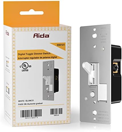 AIDA Toggle Dimmer Switch for Dimmable LED Light/CFL/Incandescent 600 Watt max, Single-Pole or 3-Way, Rocker On/Off Wall Switch with Dimmer Slider, Wall Plate NOT Included, UL Listed, 1 Pack