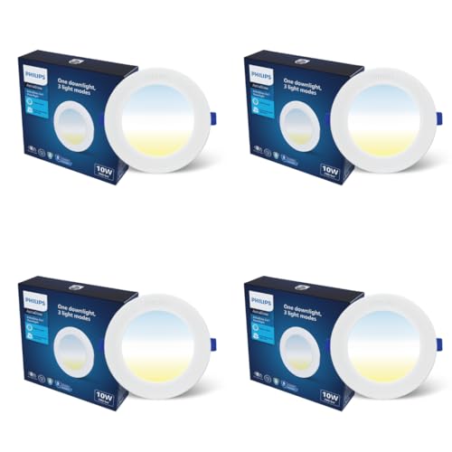 Image of PHILIPS 10W 3in1 AstraGlow Round LED Panel Light | Slim Surface Panel with High Brightness & Energy Efficiency | Durable Polycarbonate Body - White Finish | Pack of 4