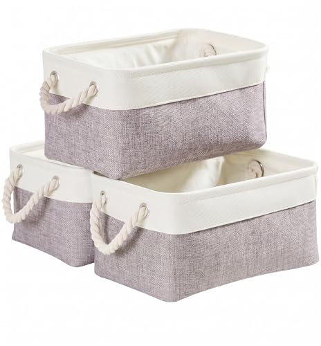 Image of Mangata Large Storage Box set of 3, Fabric Storage Baskets with Handles for Cupboards, Wardrobe, Shelves, Bathroom, Clothes, Toys, Towel (41x31x20 cm, Grey White)