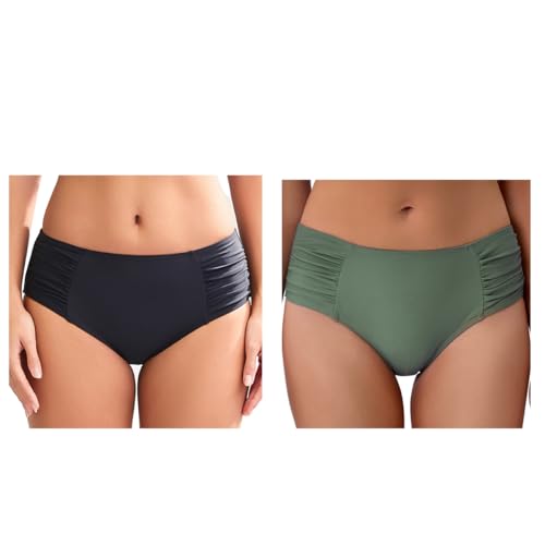 Image of COCOPEAR Full Coverage Bikini Bottoms for Women Mid Rise Bathing Suit Bottoms for Women Ruched Tummy Control Swim Bottoms