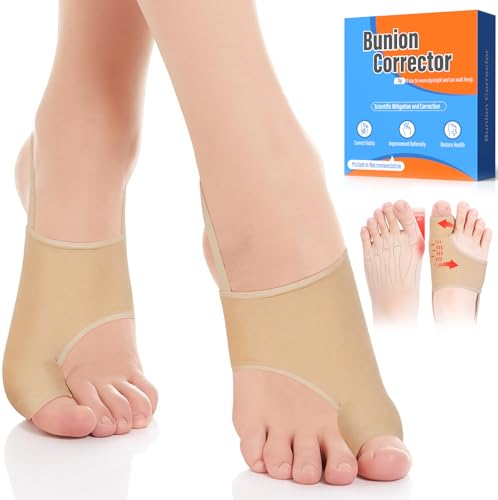 2PCS Bunion Corrector for Women &amp; Men - Toe Alignment Corrector with Splint &amp; Pads for Hallux Valgus Pain Relief, Upgrade Anti Slip Gel Strap for Big Toe Straightener(Peach Beige)