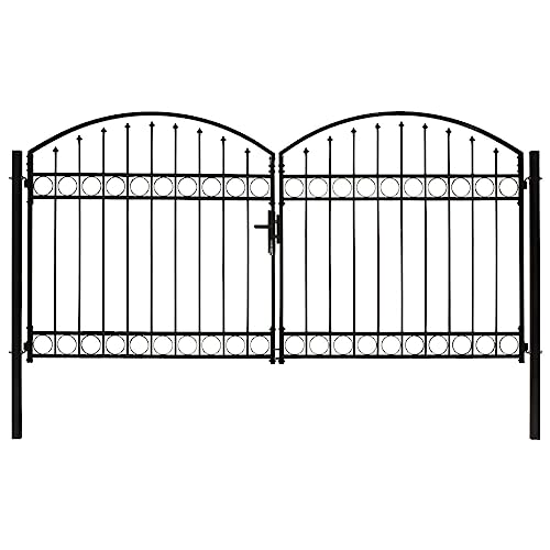 Emmtore Zauntor mit Gewölbter Spitze Doppelflügeltor Metalltor Gartentor Gartenzaun Tor Pforte Doppeltor Hoftor Einfahrtstor Stahl Schwarz,300 x 150 cm
