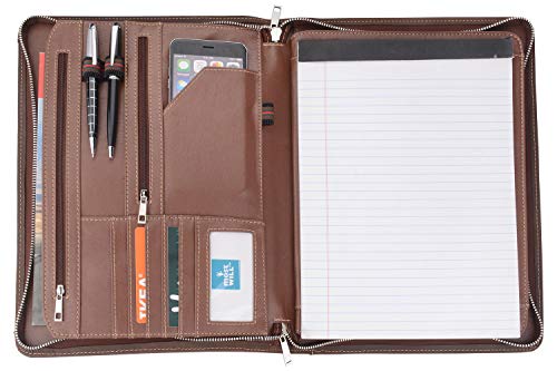 Vintage Leather Tablet Portfolio, Zipper Organizer Document Folder Padfolio Case For Surface Pro 7/ Pro 6/ Pro 5, Brown #TOP4