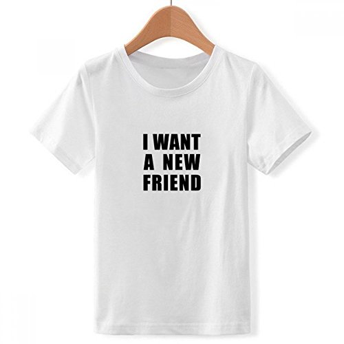 Je Veux Un Nouvel ami T-Shirt Blanc pour Garçon au Design Émotionnel Multicolore